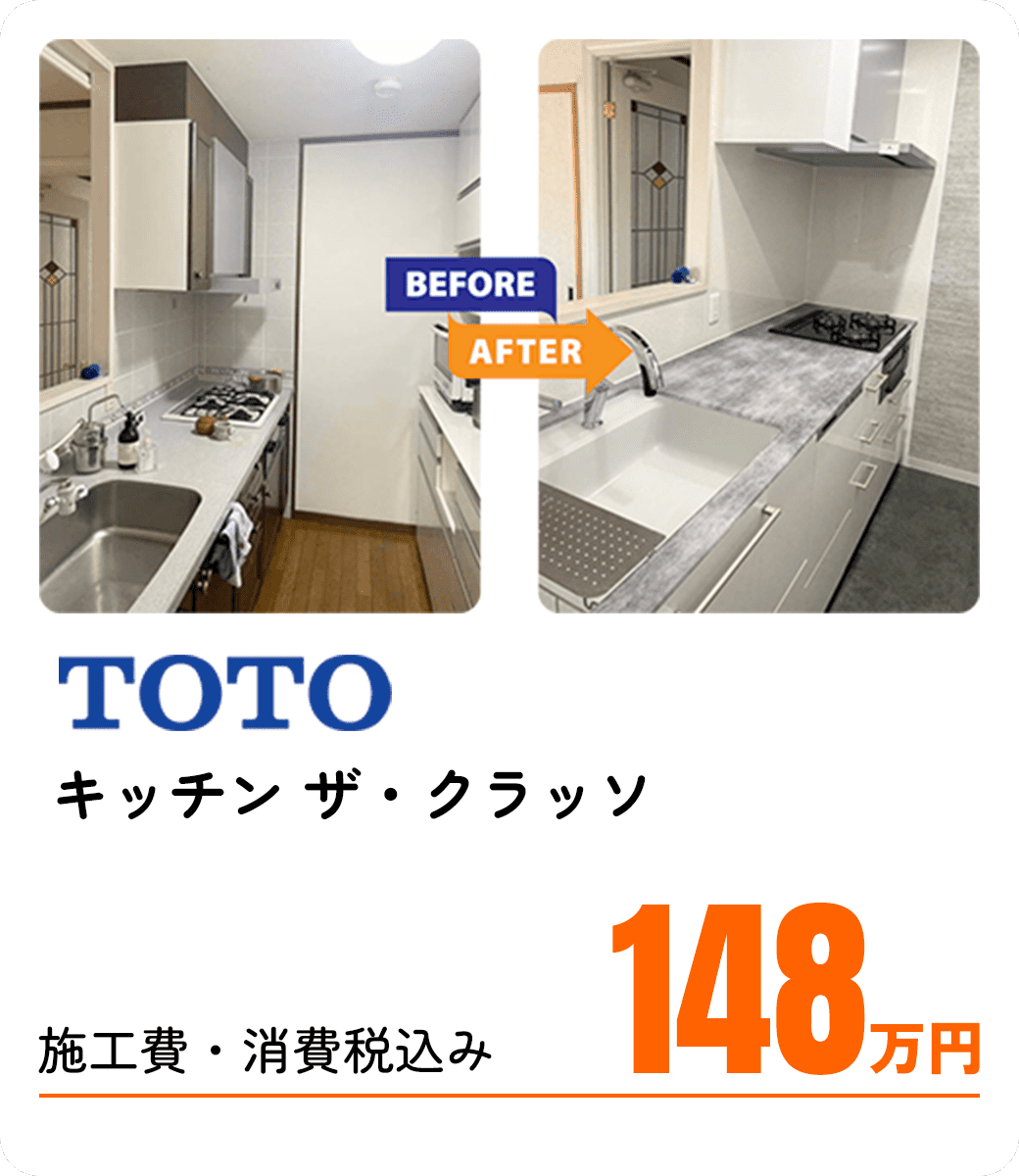 TOTO キッチン ザ・クラッソ 施工費・消費税込み 148万円
